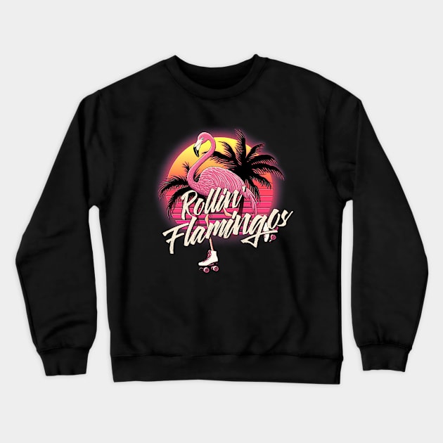 Rolling Flamingos Crewneck Sweatshirt by victorcalahan